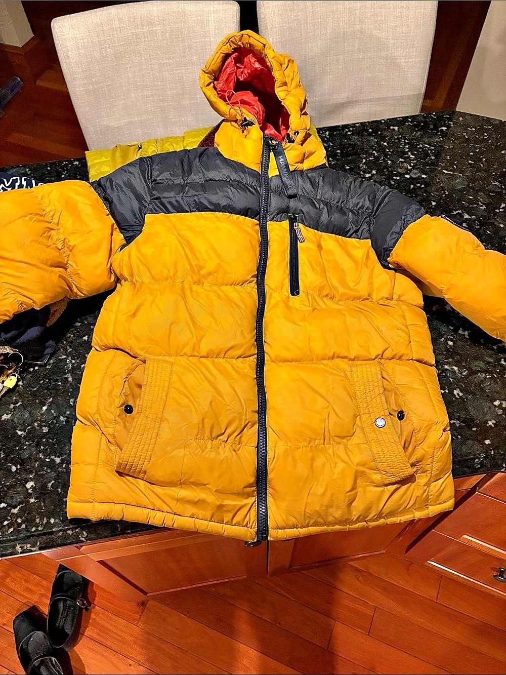 Color Block Puffer Jacket in Yellow & Black